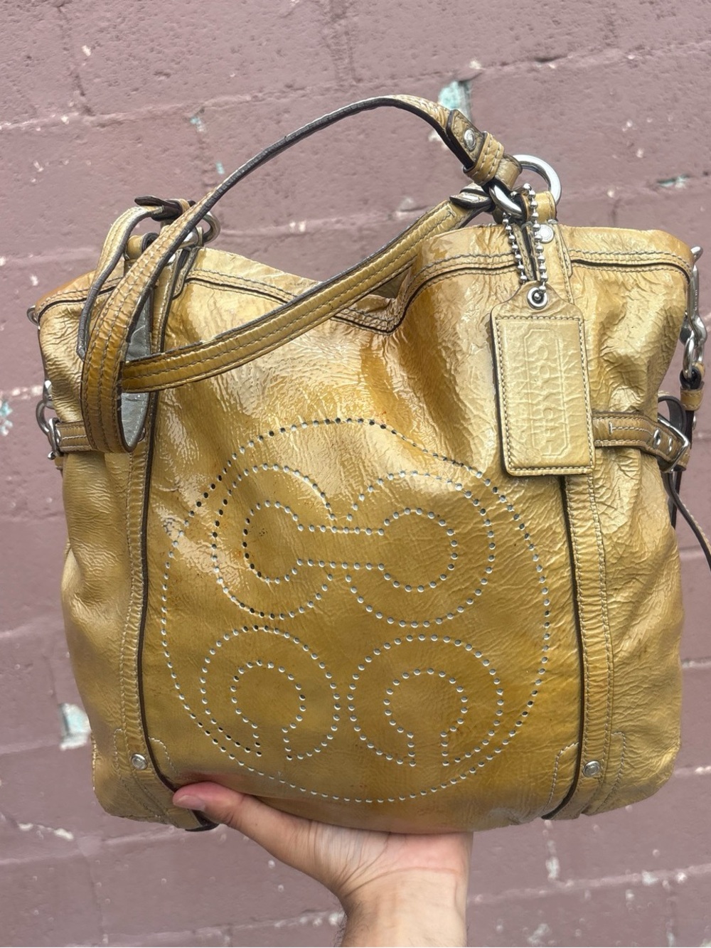 yellow patent leather Coach Audrey Andie - Picture 1 of 6